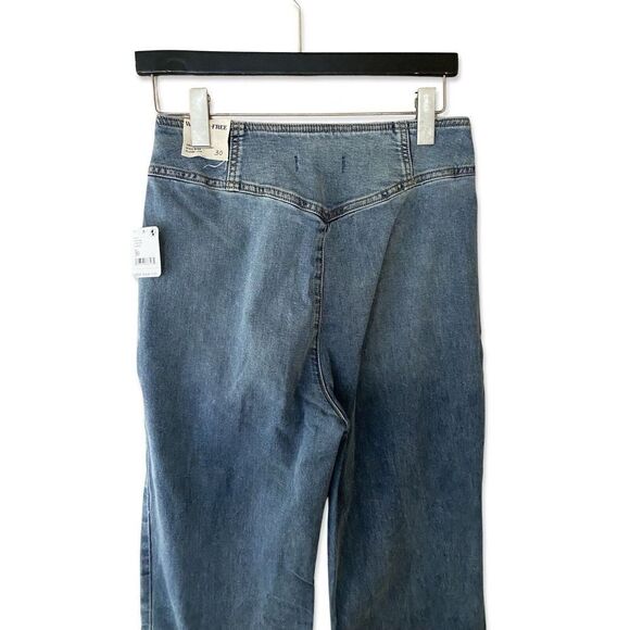 Free People sz 30 CRVY Wild Honey High Rise Flare Bells Jeans NWT Stretch Blue - Picture 8 of 10